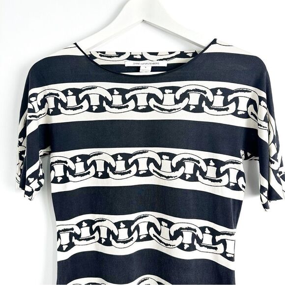 Diane Von Furstenberg  Brenna 100% Silk Dress in Chain Bands Black Sz 6 - Picture 8 of 16